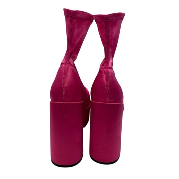 Steve Madden Pink Platform Boots Sz 9 M Sock Pull On Barbie Chunky Heel - Picture 15 of 16